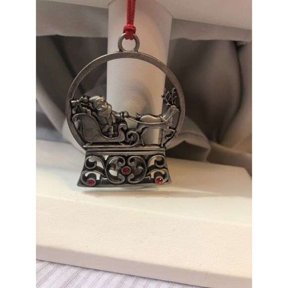 Avon Collectible Pewter Christmas Ornament_ Santa's Midnight Sleigh Ride - Picture 1 of 13